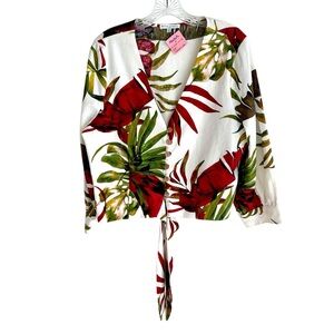 Maison d’Amelie White Red Green Floral Print Jacket Top Size Large